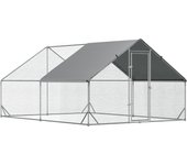 PawHut Gallinero de Exterior Grande Jaula Cercado de Acero Galvanizado con Techo de PE y Cerradura para Conejos Aves de Corral Plata