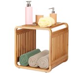 PLUSHOME 33x33x33 cm Estantería de Bambú, Diseño Redondeado y Elegante, Ideal para Baño, Salón y Almacenaje