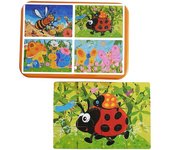 PUZLES MÚLTIPLES 4 EN 1: ANIMALES INVERTEBRADOS 9 a 20pcs/puzle (CAJA METÁLICA)