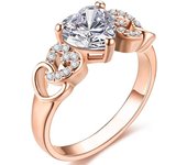 18K Rose gold Plated Love Heart Cubic Zirconia Promise Halo Engagement Promise Eternity Valentine's Day Ring for Women Size 6-10