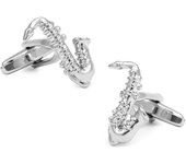 Gemelos y Pasador de Saxofón Plateado | Gemelos Originales Para Camisas | Para Hombres y Niños | Regalos Para Bodas, Comuniones y Otros Eventos