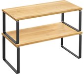 SONGMICS Estante para Especias, Juego de 2, Organizador de Armario, Estante de Almacenamiento de Cocina Extensible, Especiero de Metal y Madera de Ingeniería, Blanco Nube y Beige Natural/Negro Tinta y Beige Natural/Negro Tinta y Marrón Rústico/Negro Ébano