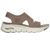 Cómoda  Sandalia de mujer Skechers ARCH FIT SANDAL en suave tejdo marrón adaptable. Con entresuela de aire amortiguadora. Plantilla Arch Fit, con más ajuste en el arco Altura Tacón bajo (1-3 cm) Referencia 119458-MOC