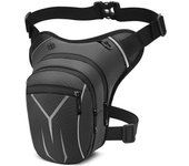 Bolsa Pierna Moto, Impermeable Tactico Riñoneras Pierna, Riñonera Deportiva Multifunción Bolso Lateral Moda con Reflectante para Hombre Mujere Deporte Camping Ciclismo Trabajo Pesca Negro