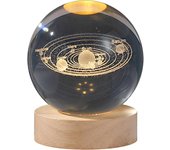 Bola de cristal 3D 6cm 360gr (sistema solar)  Bola de cristal 3D, luz nocturna, astronomía, lámpara LED con base de madera, carga USB, regalo de cumpleaños