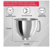 Stainless Steel Bowl for KitchenAid Classic&Artisan Series 4.5-5 QT Tilt-Head Mixer, 5 Quart 304 Stainless Steel Bowl-Excellence