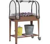 Outsunny Mesa de Cultivo con Ruedas 80x40x120 cm Huerto Urbano Elevado con Cubierta de Invernadero y Estante Inferior para Cultivo Plantas Flores Verduras Marrón