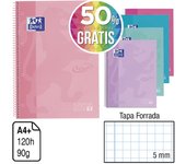 BLOC ESPIRAL OXFORD PASTEL A4 Y A4+ TAPA FORRADA EXTRADURA TOUCH  80H O 120 H. 90 G. CUADRÍCULA 5 MM CALIDAD OXFORD GARANTIZADA ENVIO COLOR ALEATORIOS