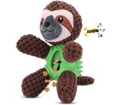 Juguete de peluche para perros, juguete masticable suave para cachorros con dispensador de golosinas, juguete interactivo chirriante para perros de 8 semanas de dentición de perros pequeños a medianos (perezoso marrón)
