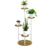 Outsunny Soporte para Plantas Estante para Plantas de 4 Niveles Estantería para Macetas con Marco de Acero para Interiores Exteriores Salón Dormitorio 40x40x95,5 cm Natural