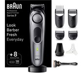 Braun Series 7 BT7420 recortadora de barba  con ProBlade, dial de precisión, 8 accesorios de barbero, 100 minutos de autonomía, gris