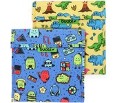 Bolsa merienda Infantil 19x19 cm - Porta Bocadillos y Sandwich Buabi - Envoltorio térmico Tela y Aluminio, ecológico, Reutilizable, sin BPA (Dinosaurios y Monstruos)