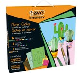 BIC Intensity Set de Cactus de Papel con 12Rotuladores, 8Rotuladores de Punta Fina, 2Marcadores Permanentes Metálicos y 22Hojas con Recortes Impresos - Colores Surtidos, Set de 44piezas