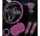 38cm Bling Car Accessories Set For Women Rhinestones Steering Wheel Cover Safety Belt Covers Gear Shift Cover Diamond Cup Pads