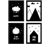 Nacnic Set De 4 Láminas "Casita, Luna, Montañas Y Nube Con Corazones". Posters De Animales.