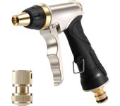Pistola para manguera de jardín con boquilla de latón, boquilla de chorro de pulverización ajustable de alta presión para lavado de automóviles, limpieza de mascotas, jardines y aceras