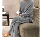 Jocoo Jolee Women Loose Knit Sweater Suit Solid Color O Neck Pullover Wide Leg Pants Suit Autumn Winter 2 Pieces Set Homewear