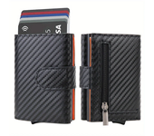 Cartera De Cuero sintético para hombre Mini monedero Slim Triplaza Negro With Mágica Portatarjeta RFID Bolsa Pequeña Para Dinero