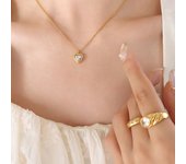 Encanto Collar con colgante de corazón de circonita cúbica de acero inoxidable, pendiente con pasador para mujer, joyería con dijes, regalo romántico del Día de San Valentín