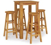 vidaXL Mesa y taburetes altos de jardín 5 pzas madera maciza acacia
