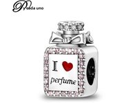 925 Sterling Silver Exquisite Pink Flower Butterfly Crown Perfume Bottle Charms Beads Fit Pandora Original Bracelets DIY Jewelry