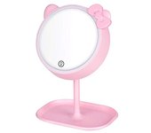 Espejo de Maquillaje LED con Orejas de Gato Rosa - Ajustable y con Pantalla Táctil