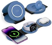 Estación de carga 3 en 1 para múltiples dispositivosApple, Cargador de viaje plegable de 18 W para iPhone 16 15 14 13 Pro Max Plus y Apple Watch Series/Airpods Azul Claro