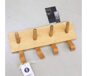 Perchero Pared de Madera Natural con 4 Ganchos y 4 Colgador de Piel-DAMDAM GO