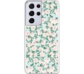 Funda compatible con Samsung Galaxy S21 Ultra - S30 Ultra (4G/5G) - Patron flores con fondo verde