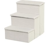 PawHut Escalera para Mascotas de 3 Peldaños Plegable con Tapas Abatibles y Espacio de Almacenamiento 3 Escalones de Perros Gatos Pequeños para Cama Sofá 40x54x48 cm