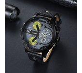 CAGARNY Brand Big dial 6820 dual time zone Leather Quartz Men Wristwatches Date Waterproof Fashion Casual Watch Clockes for Man