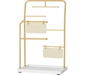 SONGMICS Soporte para Joya, Organizador de Joya, Expositor de Joya con Marco de Metal, 2 Tablas Pendientes, 6 Varillas de Colgar, para Collares Pendientes Pulseras Anillos, Blanco Nube/Dorado Metálico/Negro Tinta