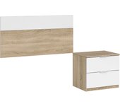 Pack Muebles Dormitorio Juveniles Color Blanco Artik y Roble Canadian (cabezal+mesita, mesa+estantería y armario)
