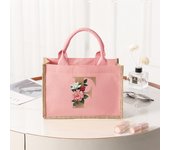 26 letter pattern, pink  canvas women's handbag, large capacity portable casual beach bag, indoor waterproof