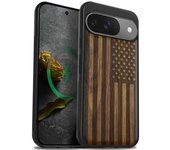 Funda magnética de madera para Google Pixel 9, con grabado artesanal de madera y TPU suave a prueba de golpes, compatible con cargadores inalámbricos MagSafe (grano natural) rosa