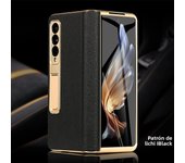 LANGSIDI Leather Case for Samsung Galaxy Z Fold 6 5 4 3 Fold6 Fold5 Gold Plating Magnetic Hinge Stand Cover with Mirror Film