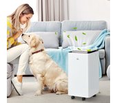 HOMCOM Deshumidificador Eléctrico 12L/día Depósito de Agua 2,5L Deshumidificador Silencioso hasta 10-25m² con 5 Modos 2 Velocidades Pantalla LED Temporizador para Dormitorio Salón Blanco