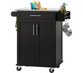 SoBuy FKW110-SCH Carro de Cocina Carrito de Servir Multiusos Estantería con Puerta y cajón Tablero de acero Inoxidable 83 x 46 x 90 cm Negro ES