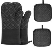 Manoplas Horno, Juego de 2 Guantes Horno y 2 agarraderas, Resistentes al Calor, Guantes para Hornear, Guantes para cocinar Silicona
