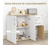 HOMCOM Aparador de Salón Moderno Aparador de Cocina con 2 Cajones 2 Armarios y Estantes Ajustables para Dormitorio Comedor Recibidor 90x30x75,5 cm Blanco y Natural