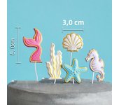 Mermaid Cake Topper Blue Ocean Seahorse Starfish Seaweed Coral for Kids 1st Birthday Party Boy Girl Baby Shower Party Decoration