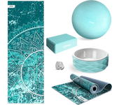FITFIU Fitness KITWELL-500 - Pack de 5 Accesorios Yoga Pilates Color Lila Que Incluye Esterilla, Bloque, Rueda, Correa y Pelota