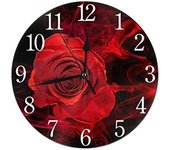 Reloj de pared redondo con diseño de rosas rojas apasionadas, silencioso, funciona con pilas, fácil de leer, para estudiantes, oficina, escuela, hogar, reloj decorativo