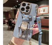 Plating Cover Quicksand Bear Stand Bracelet Strap Lanyard Phone Case For iPhone 15 14 13 12 11 Pro Max 7 8 Plus Phone Case
