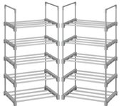 SONGMICS Estante Zapatero, Estante para Zapatos, Juego de 2, 5 Niveles, Metal, Apilable, Ahorra Espacio, Almacenaje Zapato, Multifuncional, para el Pasillo, Dormitorio, Sala de Estar, Gris/Negro