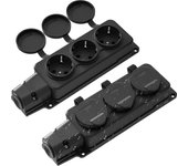 3 enchufes impermeables para exterior, Caja IP54 con tapas abatibles, reketos de enchufes para exterior, 16 A máx. 3500 W para Jardín, exterior - 2 Unidades