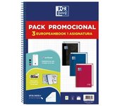 Oxford europeanbook 1 classic pack de 3 cuadernos espiral formato a4+ cuadriculado 5x5mm - 80 hojas 90gr - tapa extradura tacto suave - recuadro de color - colores vivos surtidos