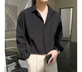 Men's Long Sleeve Shirts Fashion Korean Baggy Lapel No-iron Business Casual Elasticity Lapel Collar Shirt  White Green