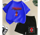 Cool Spider Man Fun Print Summer Cotton T-shirt+Shorts Boys and Girls 2-12 Year Old Round Neck Casual Children's Baby Casual Set