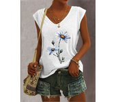 Summer Women 5 Color Ladies Fashion Floral Print Casual Tank Top Loose Sleeveless Tank Top V Neck Female T Shirt